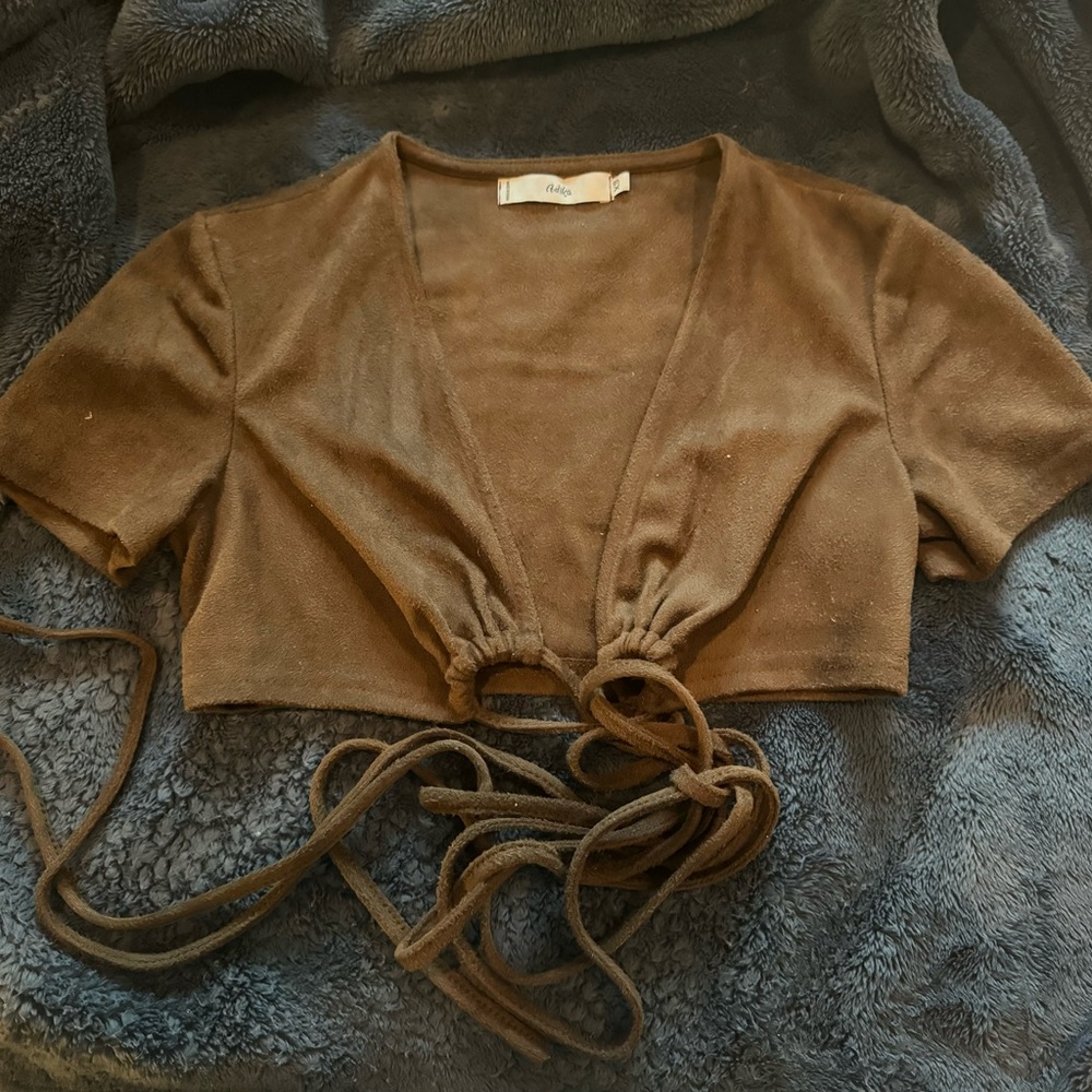 Brown tie in the front crop top